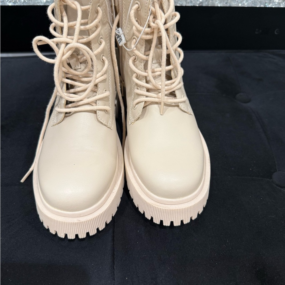 Zara Beige Lace-Up Combat Boots